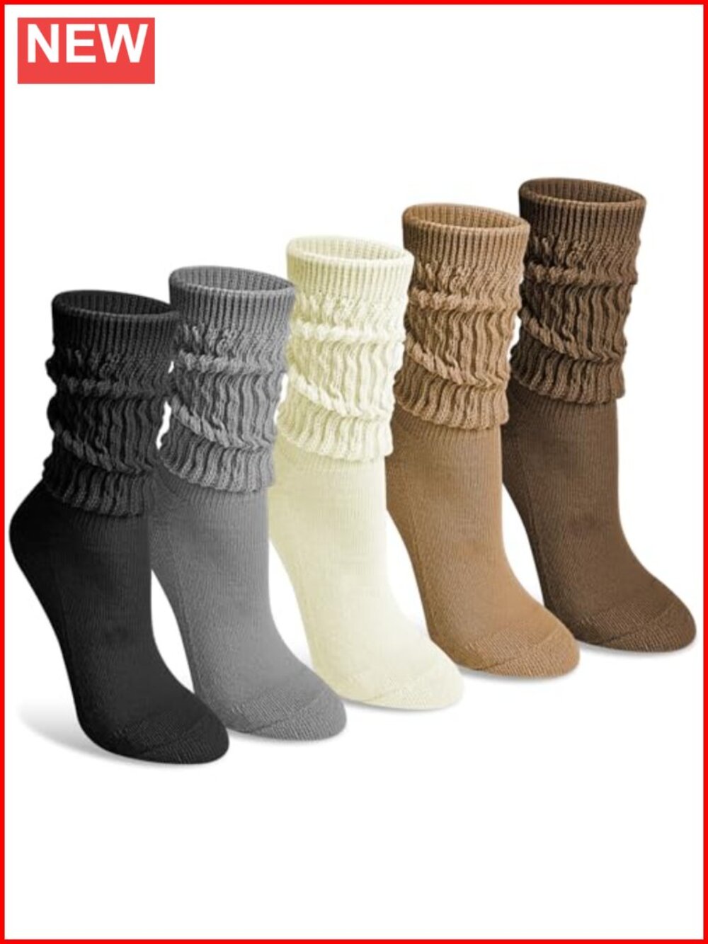 5 Pairs Slouchy Socks Women Cotton Blend Scrunch Crew Boot Socks